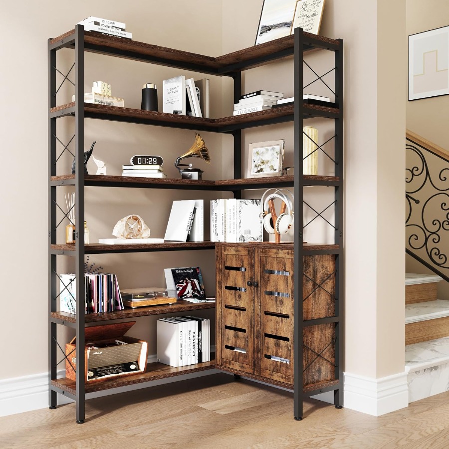 Storage & Organization - Bibliothèque d'angle à 6 étagères pour